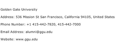 Golden Gate University Address Contact Number