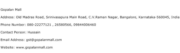 Gopalan Mall Address Contact Number