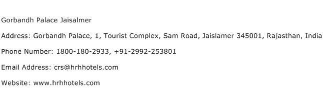 Gorbandh Palace Jaisalmer Address Contact Number