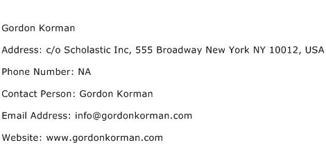 Gordon Korman Address Contact Number