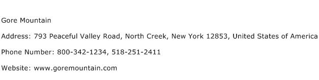 Gore Mountain Address Contact Number