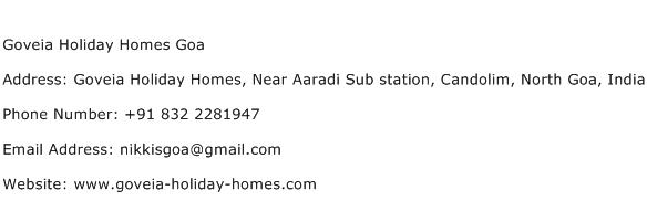 Goveia Holiday Homes Goa Address Contact Number