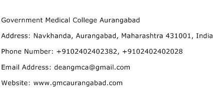 Government Medical College Aurangabad Address Contact Number