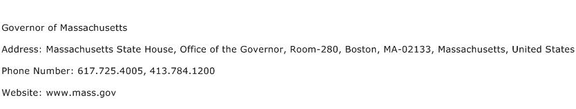 Governor of Massachusetts Address Contact Number