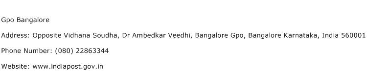 Gpo Bangalore Address Contact Number