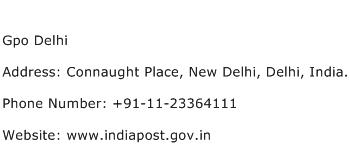 Gpo Delhi Address Contact Number