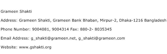 Grameen Shakti Address Contact Number