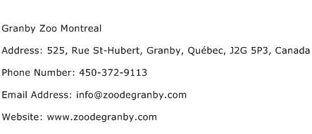 Granby Zoo Montreal Address Contact Number