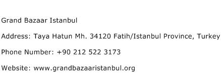 Grand Bazaar Istanbul Address Contact Number
