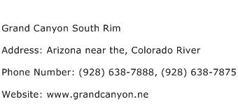 Grand Canyon South Rim Address Contact Number