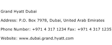Grand Hyatt Dubai Address Contact Number
