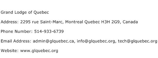 Grand Lodge of Quebec Address Contact Number