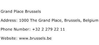 Grand Place Brussels Address Contact Number