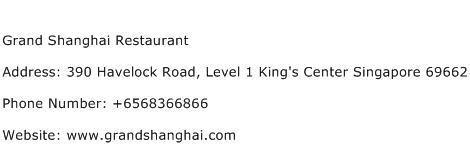 Grand Shanghai Restaurant Address Contact Number
