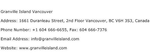 Granville Island Vancouver Address Contact Number