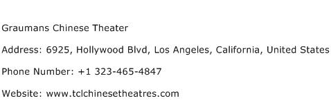 Graumans Chinese Theater Address Contact Number