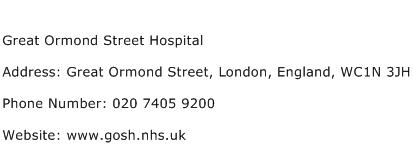 Great Ormond Street Hospital Address Contact Number