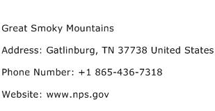 Great Smoky Mountains Address Contact Number