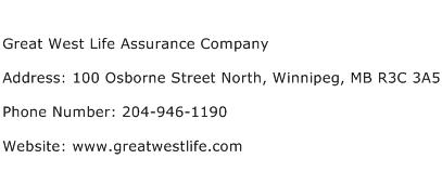 Great West Life Assurance Company Address Contact Number