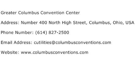Greater Columbus Convention Center Address Contact Number