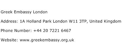 Greek Embassy London Address Contact Number