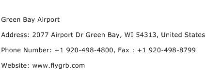 Green Bay Airport Address Contact Number