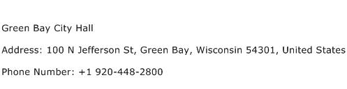 Green Bay City Hall Address Contact Number