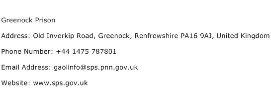 Greenock Prison Address Contact Number