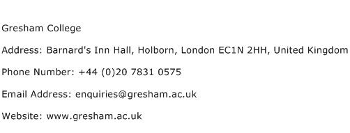 Gresham College Address Contact Number