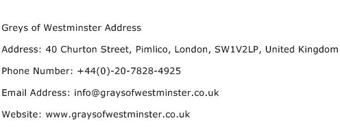 Greys of Westminster Address Address Contact Number