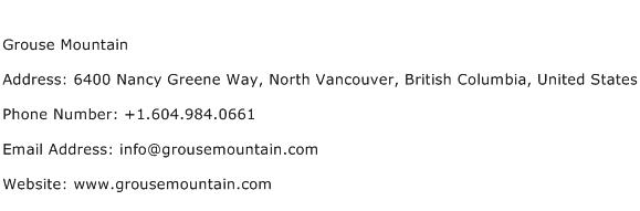 Grouse Mountain Address Contact Number