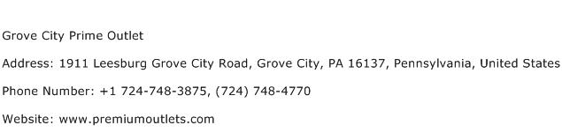 Grove City Prime Outlet Address Contact Number
