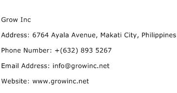 Grow Inc Address Contact Number