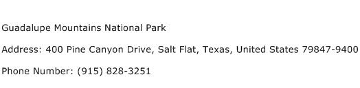 Guadalupe Mountains National Park Address Contact Number