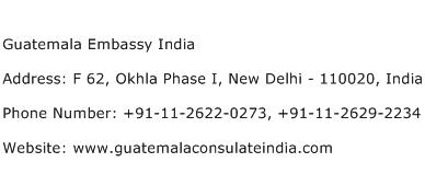 Guatemala Embassy India Address Contact Number