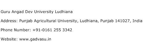 Guru Angad Dev University Ludhiana Address Contact Number