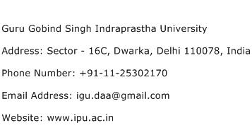 Guru Gobind Singh Indraprastha University Address Contact Number