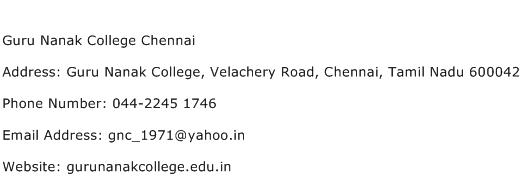 Guru Nanak College Chennai Address Contact Number