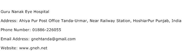 Guru Nanak Eye Hospital Address Contact Number