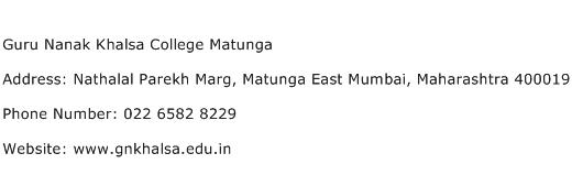 Guru Nanak Khalsa College Matunga Address Contact Number