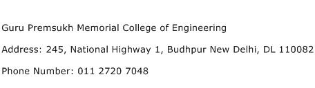 Guru Premsukh Memorial College of Engineering Address Contact Number