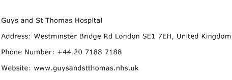 Guys and St Thomas Hospital Address Contact Number