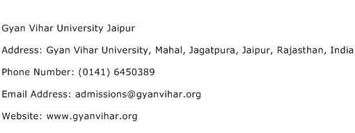 Gyan Vihar University Jaipur Address Contact Number