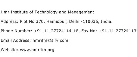 HMR Institute of Technology and Management Address Contact Number