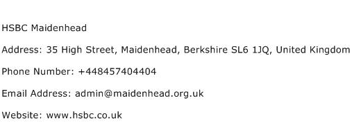 HSBC Maidenhead Address Contact Number