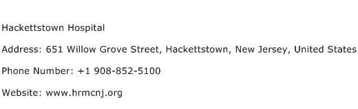 Hackettstown Hospital Address Contact Number