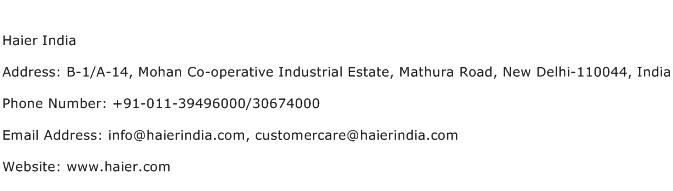 Haier India Address Contact Number