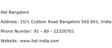 Hal Bangalore Address Contact Number