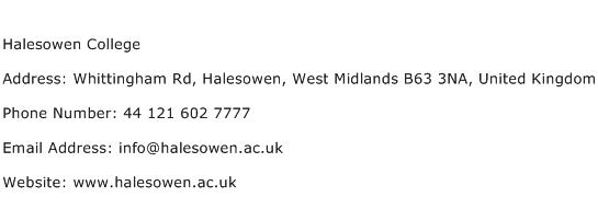 Halesowen College Address Contact Number