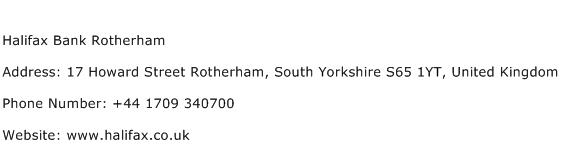 Halifax Bank Rotherham Address Contact Number